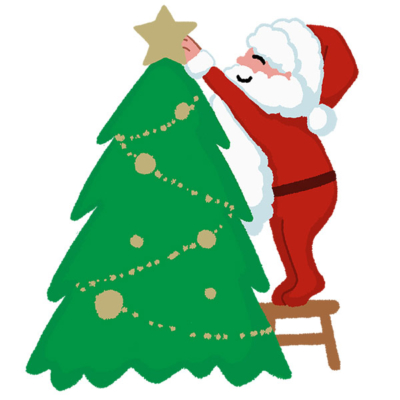 クリスマスツリーを飾りつけるサンタクロースのイラスト 無料素材のイラストegg