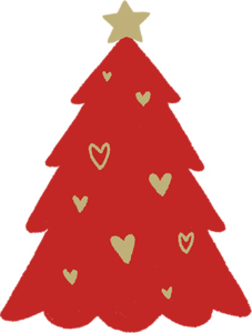 赤いハートのクリスマスツリーのイラスト